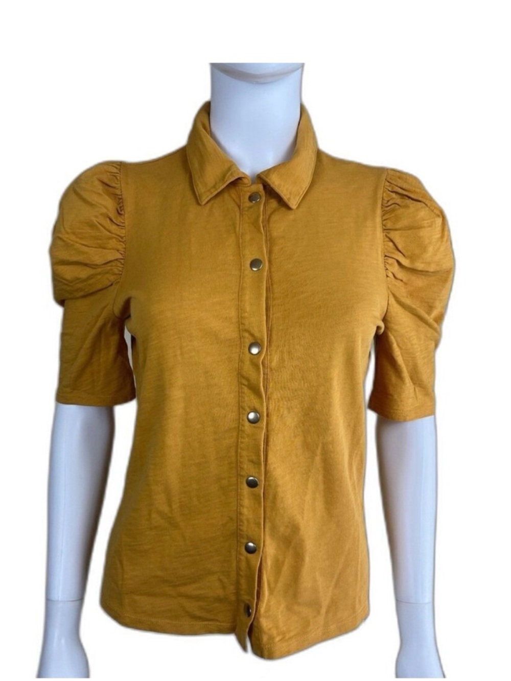 Nation LTD Mustard 3/4 Puff Sleeve Polo Top with Gold Buttons Size M - Picture 2 of 7